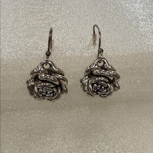 Sterling Silver 925 Puffy Rose Drop Earrings